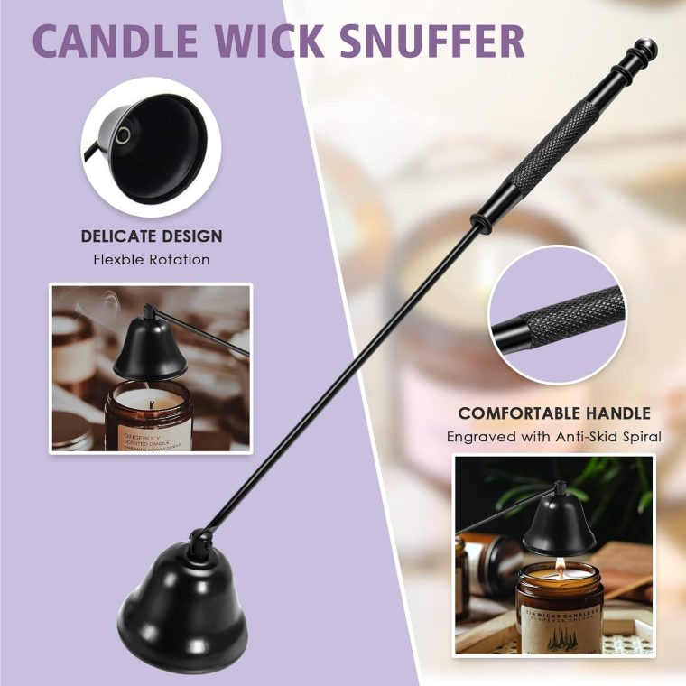 5 in 1 Candle Accessory Set,Candle Wick Trimmer Cutter,Candle Wick Dipper,Candle Wick Snuffer,Rechargeable Candle Lighter,Tweezers,Stainless Steel Candle Care Kit Home Gift for Aromatherapy(Black) - Image 3