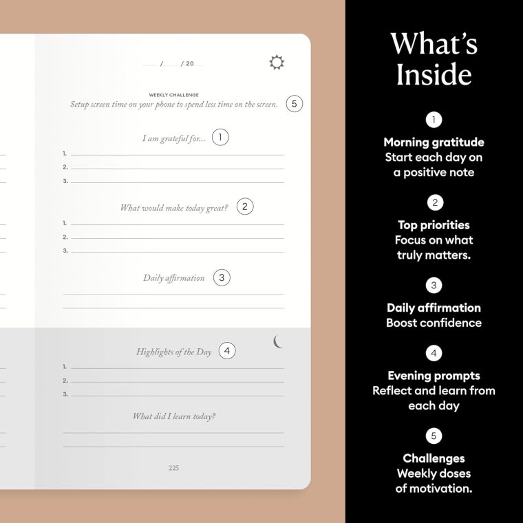 Intelligent Change The Five Minute Journal - Original Daily Gratitude Journal 2025 for Happiness, Mindfulness & Reflection - Daily Affirmations - Undated Planner Gifts for Women & Men - Image 4