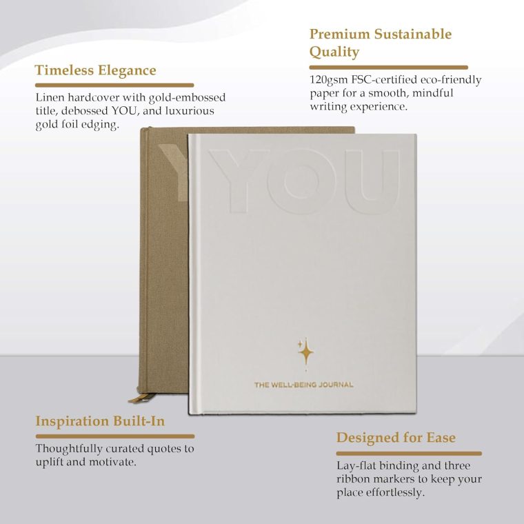 6-Month Guided Self-Care Journal – Morning & Evening Routines, Gratitude Prompts, Habit Tracking, Undated Daily Planner for Personal Growth, FSC-Certified Paper, Gold Foil Linen Cover (Sand) - Image 7