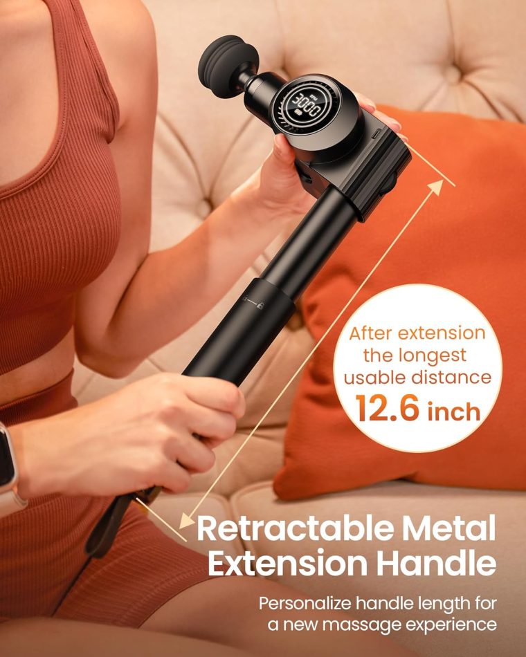 Foldable Massage Gun Deep Tissue with 5 Adjustable Angles,Portable Percussion Back Massager for Muscle/Neck/Body Pain Relief with Long Extension Metal Handle,32-Speeds,with Carry Case - Image 3