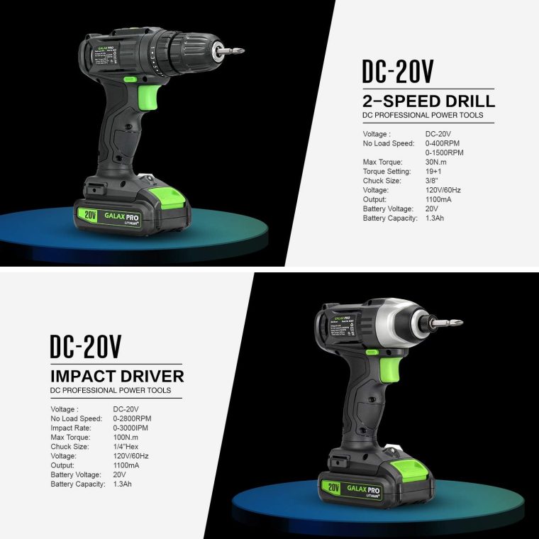 GALAX PRO Cordless Drill Driver/Impact Driver with 1pcs 1.3Ah Lithium-Ion Batteries, Charger Kit, 11pcs Accessories and Tool Bag - Image 4