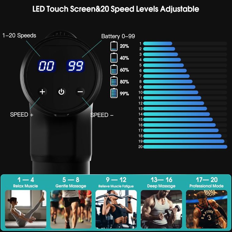 AERLANG Massage Gun, Deep Tissue Muscle Back Massage for Athletes Pain Relief, Percussion Massager with 6 Massages Heads & 20 Speed Fathers Birthday Day Gifts from Daughter Portable Back Massager Gun - Image 2