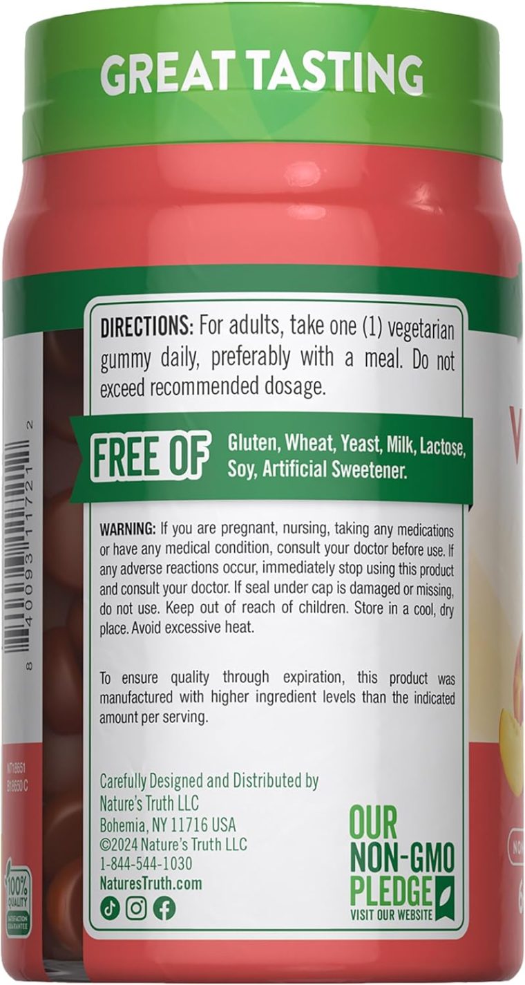 Nature's Truth Vitamin D3 Gummies | 5000 IU | 60 Count | Peach Flavor | Vegetarian, Non-GMO & Gluten Free Supplement - Image 7