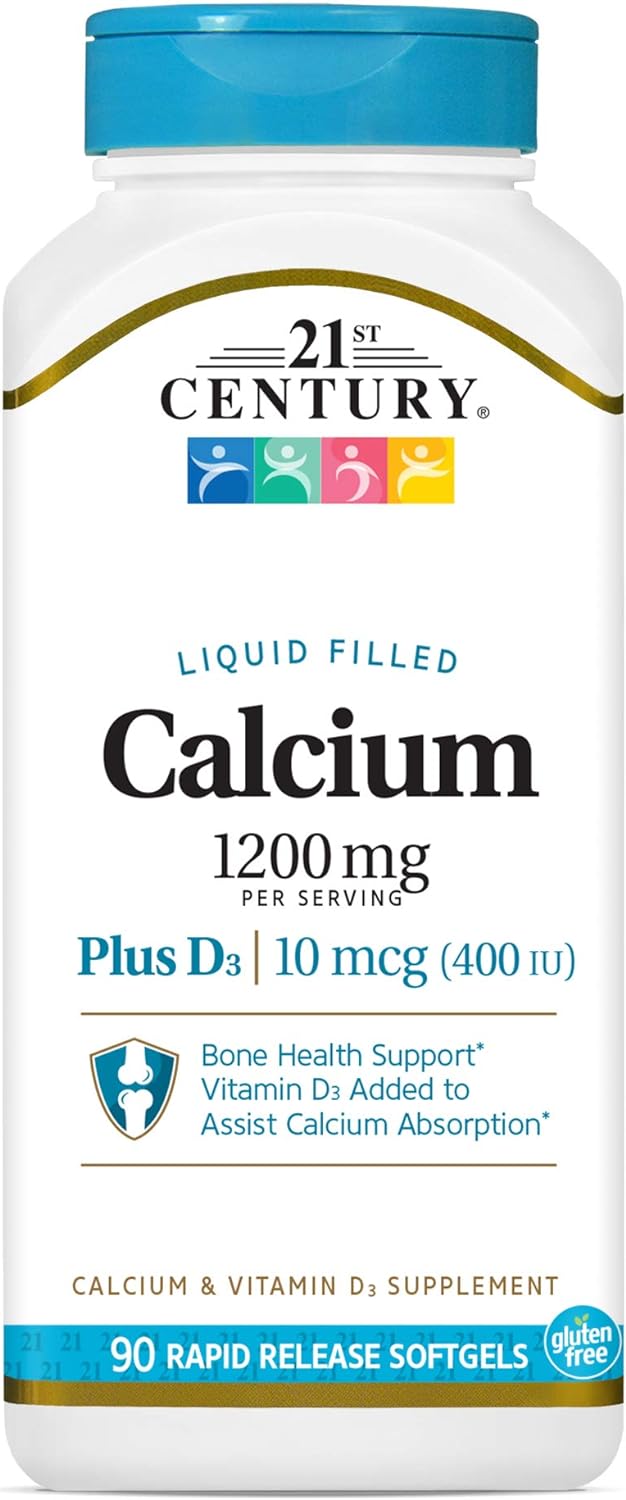 21st Century Calcium Plus D3 Liquid Filled Softgel, 1200 mg, 90 Count