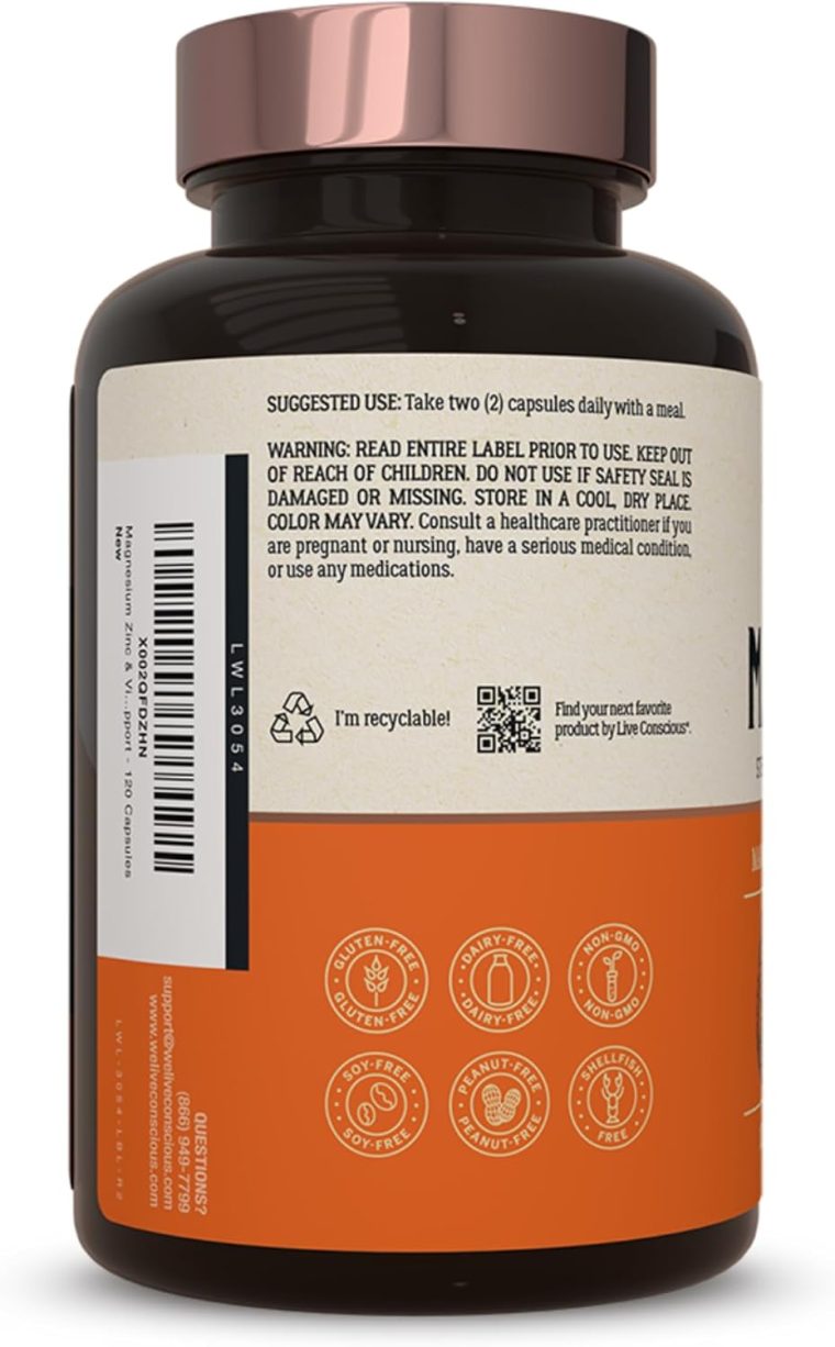 Live Conscious Magwell Magnesium Zinc & Vitamin D3 - Magnesium Glycinate, Malate, & Citrate - Triple Supplement for Women & Men - for Sleep, Bone, Heart, Immune Support - 120 Caps - Image 7