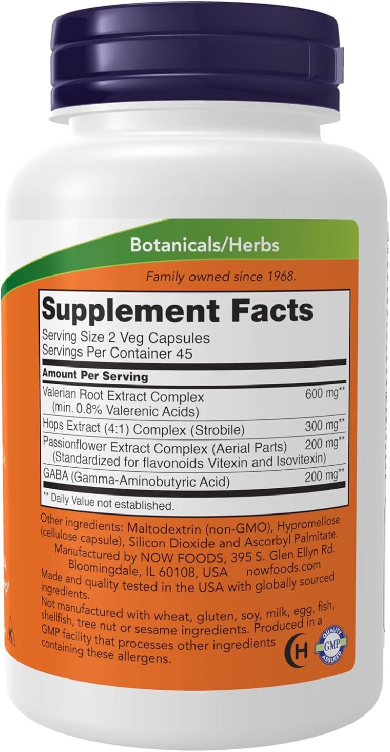 NOW Foods Supplements, Sleep with Valerian Root Extract Plus Hops, Passionflower and GABA, Botanical Sleep Blend*, 90 Veg Capsules - Image 2