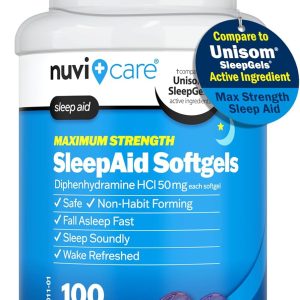 Maximum Strength SleepAid Soft Gels - Nighttime Sleep Aid with Diphenhydramine HCl 50mg - Non Habit Forming Sleeping Pills for Adults - Extra Strong OTC Sleep Aids for Adults (100 Count)