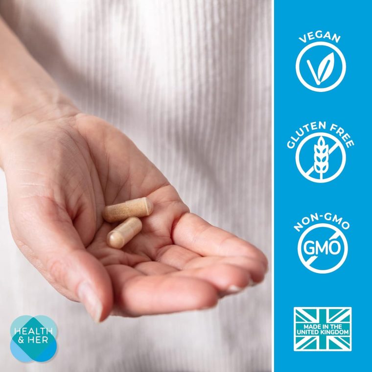 Health & Her Perimenopause Supplement for Women – The UK’s No.1 Perimenopause Supplement - Multi-Nutrient Wellbeing Support for Early Stage of Menopause, Vegan, Gluten-Free, Non GMO (60 ct - 1 Month) - Image 7