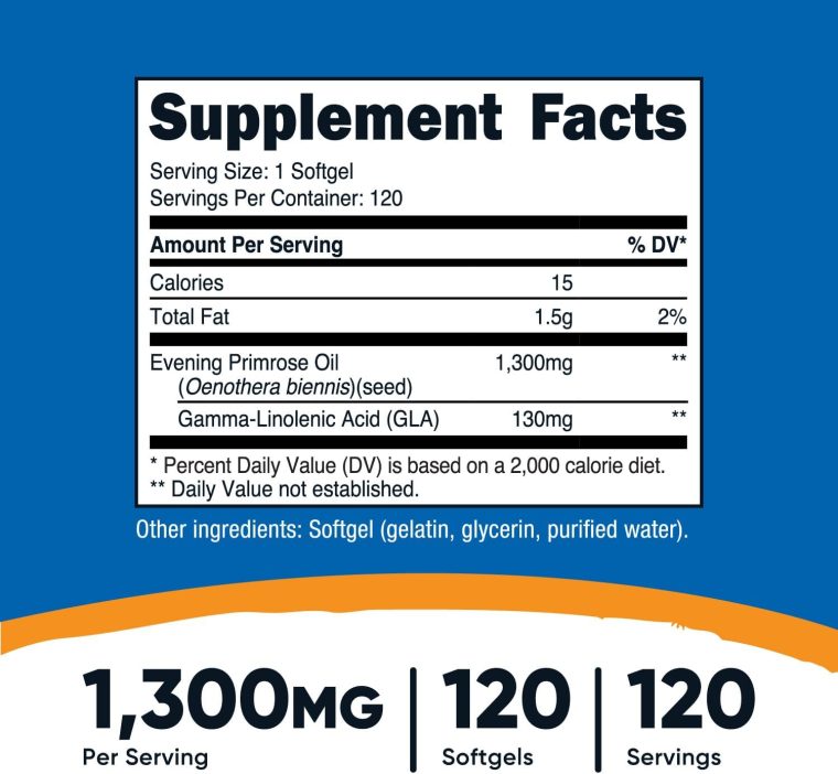 Nutricost Evening Primrose Oil 1,300mg, 120 Softgels - Cold Pressed, Non-GMO, Gluten Free, 120 Servings - Image 2
