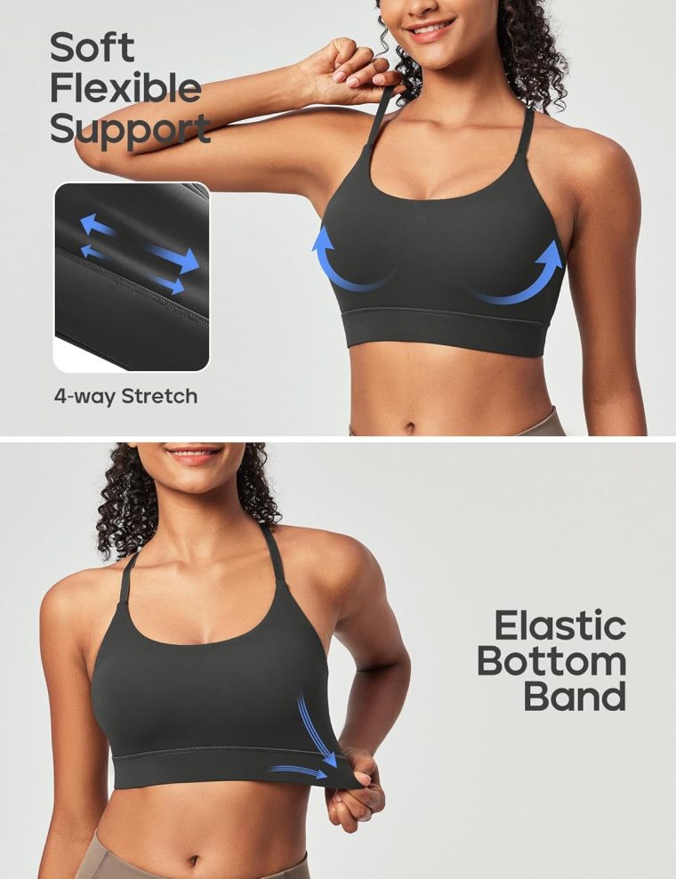 Heathyoga Sports Bras for Women Adjustable Strappy Sports Bra Y-Back Low Impact Racerback Workout Bra with Removable Pads - Image 3