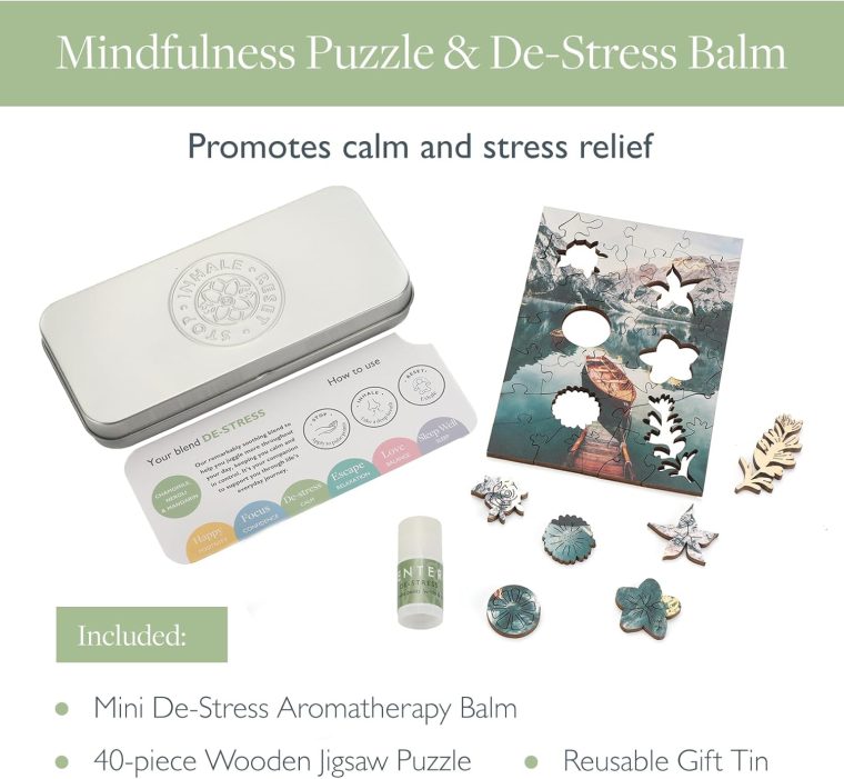 Scentered Wooden Jigsaw Puzzle & Aromatherapy Gift Set - Mindfulness Activity Puzzle for Stress Relief - Calm Jigsaw Puzzles - De-Stress: Calming Essential Oils Blend - Travel Size - Image 2