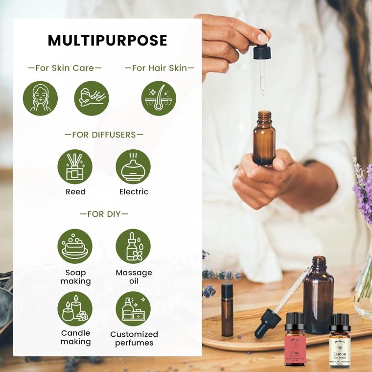 yethious Rose Lemon Essential Oils Set 2pcs*10ml 0.66oz 100% Organic Pure Aromatherapy Gift Oil Kit for Diffuser Rose Oil Essential Oil - Image 4