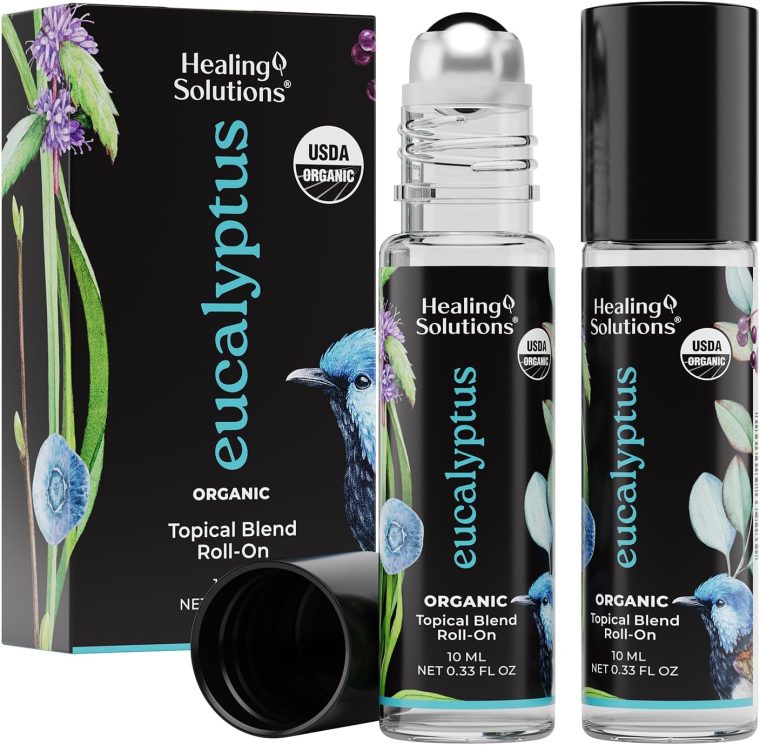 Healing Solutions (2 Pack) USDA Certified Organic Eucalyptus Essential Oil Roll-On Set - Rub on Chest and Breathe, for Skin