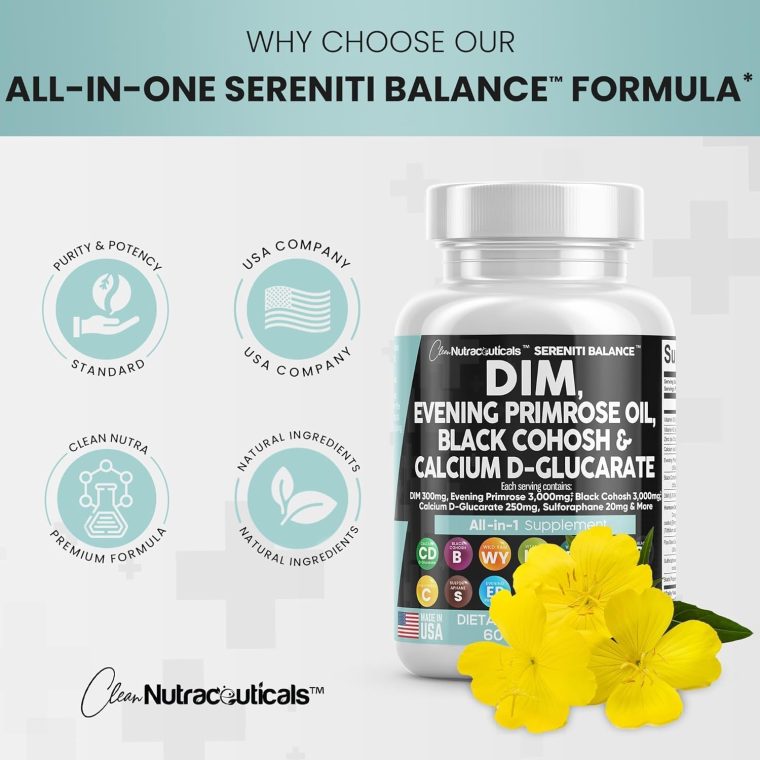 Clean Nutraceuticals DIM Evening Primrose Black Cohosh Calcium D-Glucarate Sulforaphane Flax Seed Extract - Hormonal Support Vitamins for Women with Dong Quai - 60 Caps - Image 5