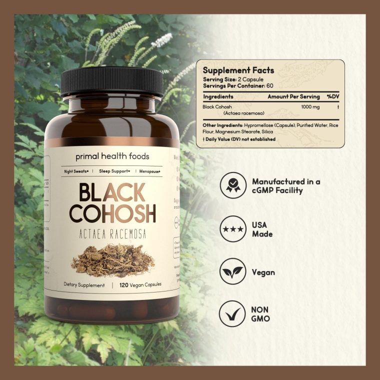 Organic Black Cohosh 1000 mg 60 Servings | Menopause, Night Sweats and Sleep Support | Vegetarian, Organic, Non-GMO & Gluten Free - Image 2