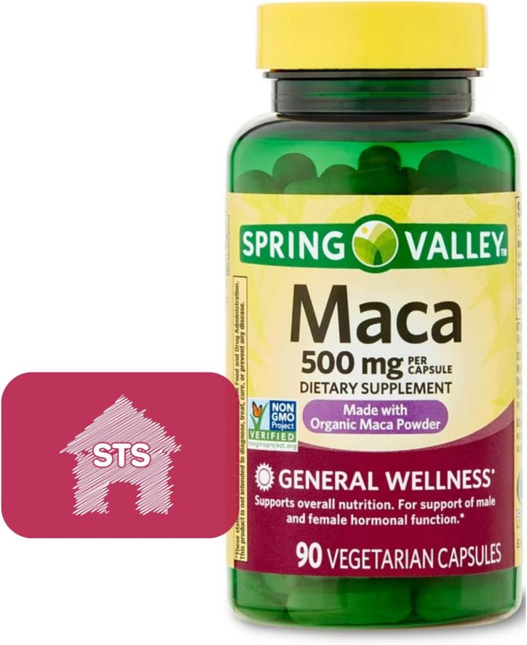 Spring Valley Maca Root 500mg Capsules, Organic Maca Root for Women and Men + STS Sticker.