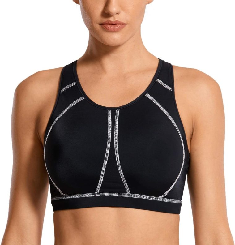 SYROKAN Full Coverage Plus Size Sports Bras for Women High Support Racerback Padded Bras for Women No Underwire
