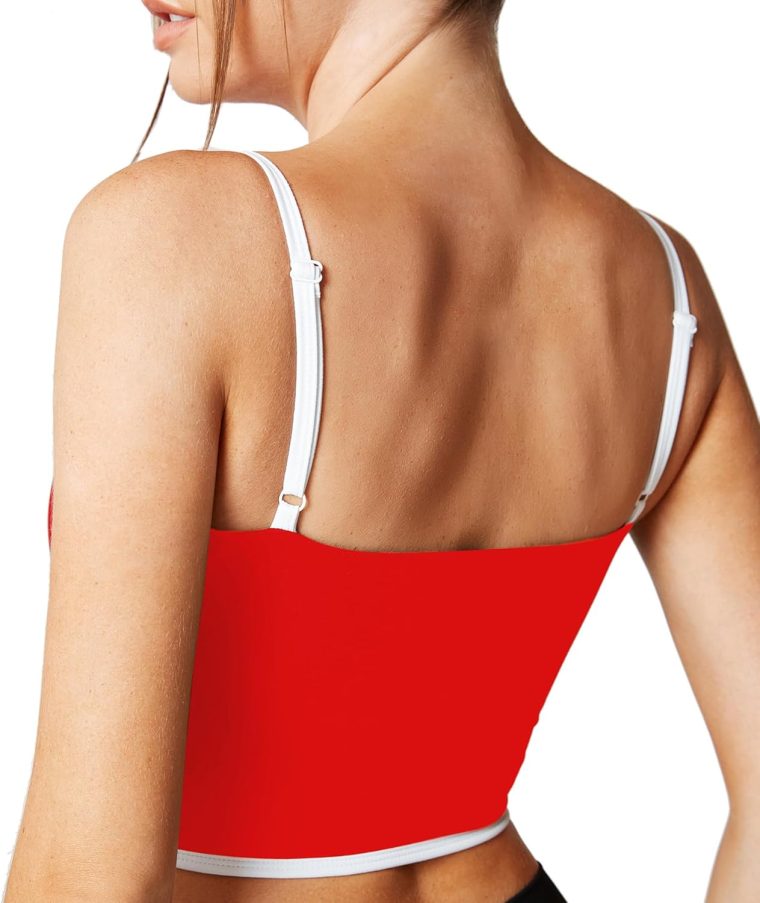 Move With You Sleeveless Spaghetti Strap Padded Sports Bra Tank Tops Square Neck Double Layer Workout Fitness Basic Crop Tops - Image 2