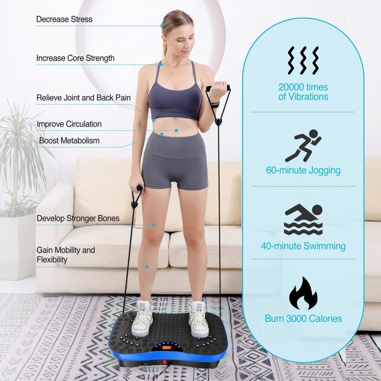 AXV Vibration Plate Exercise Machine Whole Body Workout Portable Mini Vibrate Fitness Platform Lymphatic Drainage Machine for Weight Loss Shaping Toning Wellness Home Gyms Workout (Mini) - Image 8