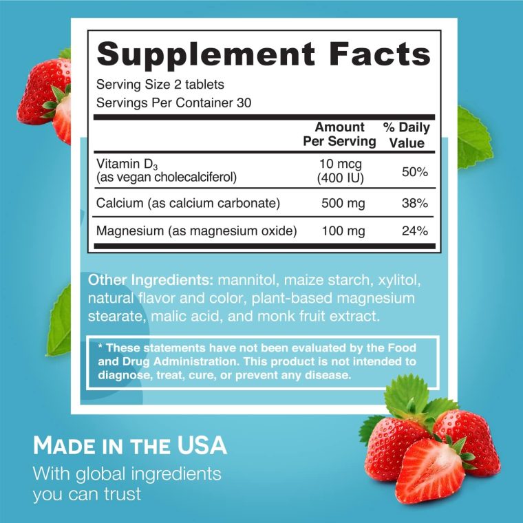 EZ Melts Dissolvable Calcium and Magnesium Supplement with Vitamin D3, Sugar-Free, 1-Month Supply - Image 7
