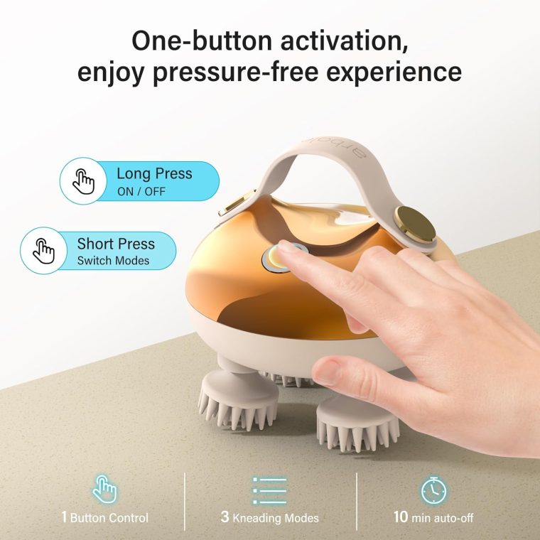 arboleaf Electric Scalp Massager Head Massager Scalp Stress Relax, 5 in 1 Kneading 128 Massage Nodes, Waterproof Hair Massage with 8 Removable Claws Cat Scratcher, Gift for Dad Mom - Image 7