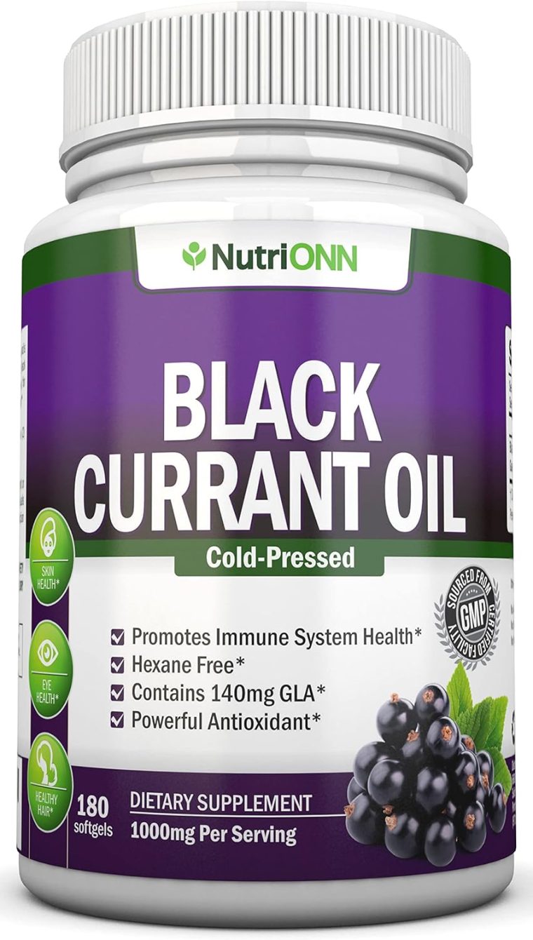 Black Currant Oil - 1000 Mg - 180 Softgels - Cold-Pressed Pure Black Currant Seed Oil - Hexane Free - 140mg GLA Per Serving - Regulates Hormonal Balance - Great For Immune System, Hair and Skin