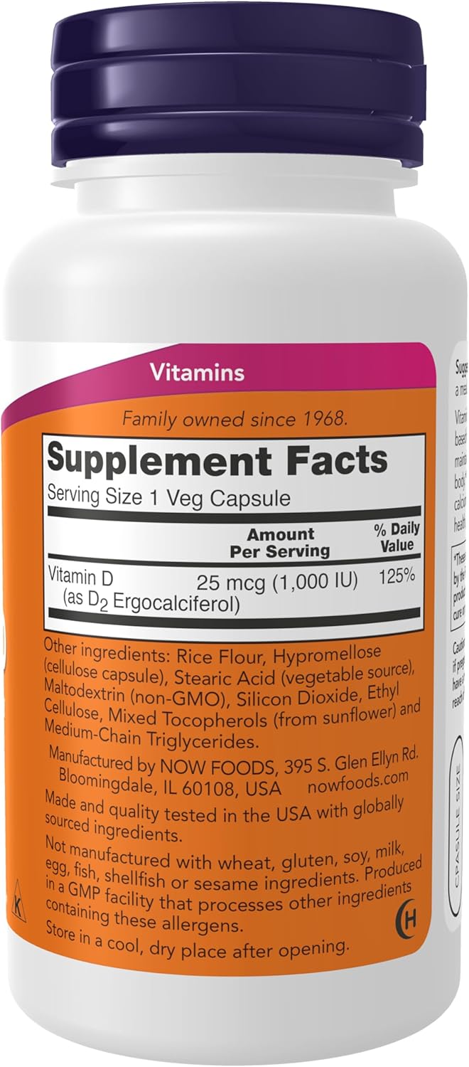NOW Foods Supplements, Vitamin D 1,000 IU Dry, High Potency, Strong Bones*, Structural Support*, 120 Veg Capsules - Image 2