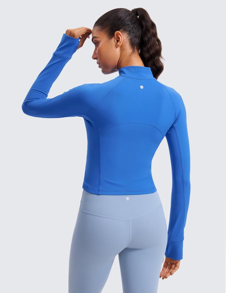 CRZ YOGA Women's Butterluxe Long Sleeve Workout Shirts Half Quarter Zip Athletic Tops Crop Collared T-Shirt - Image 2