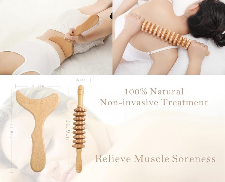 Wood Therapy Massage Tools Maderoterapia Kit Body Sculpting Tools for Lymphatic Drainage and Anti-Cellulite .Wood Massager Roller Rpoe for Back and Muscle Pain Relief (Medium) - Image 2
