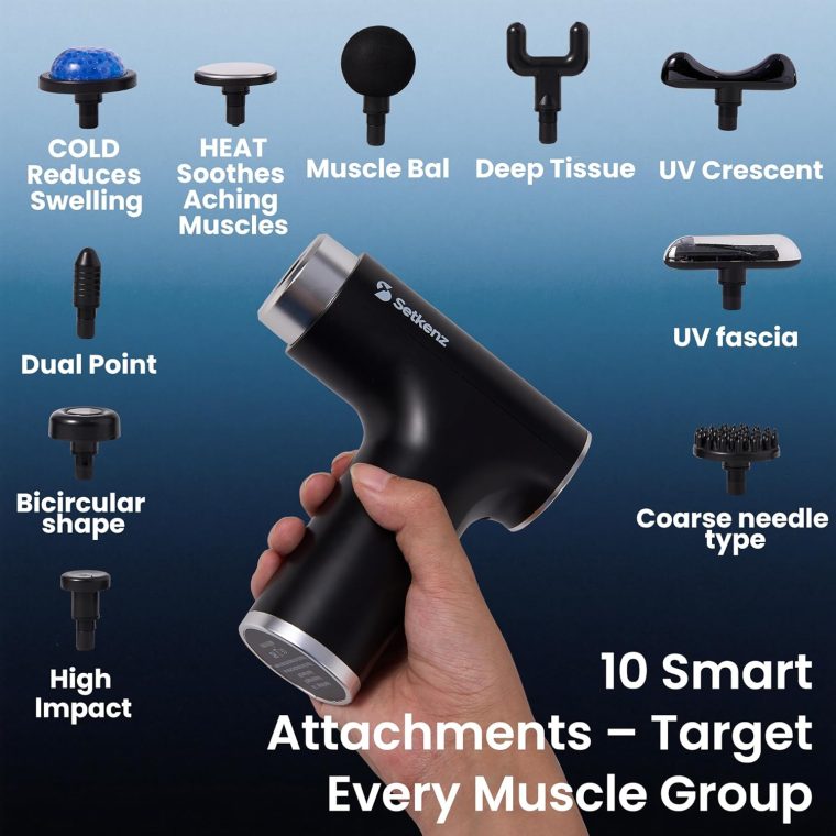 Massage Gun with Heat and Cold Head – FSA HSA Eligible Deep Tissue Massager for Pain Relief – 10 Heads – Quiet, Portable, Hot & Cold Therapy – Muscle Recovery for All - Image 4