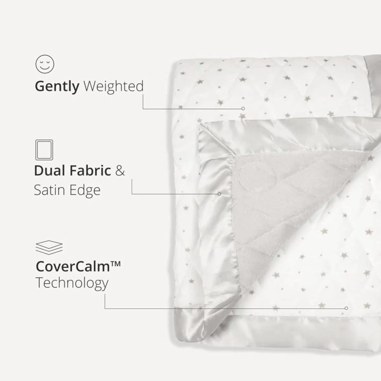DREAMLAND BABY 4lb Weighted Blanket for Kids. Breathable Dual Fabrics with Minky Cooling Side & Cozy Microfleece on Reverse. Ages 3+ and/or 30+ lbs (White with Grey Stars) - Image 5