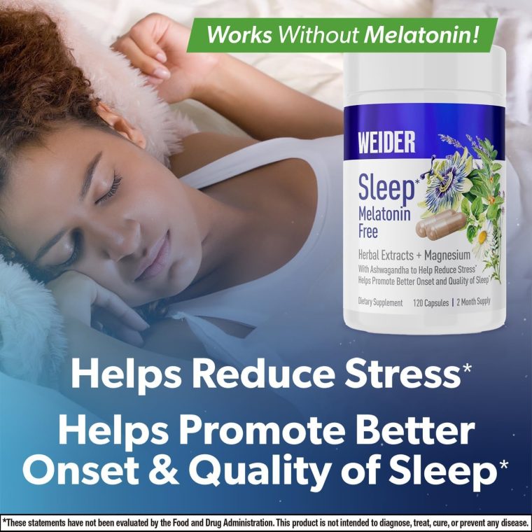 Weider Melatonin Free Sleep Aid Supplement with KSM-66 Ashwagandha, Magnesium, Lavender, Lemon Balm, Chamomile, Valerian and Passionflower Extracts, Hormone & Drug- Free, Non-Habit Forming, 120ct - Image 4
