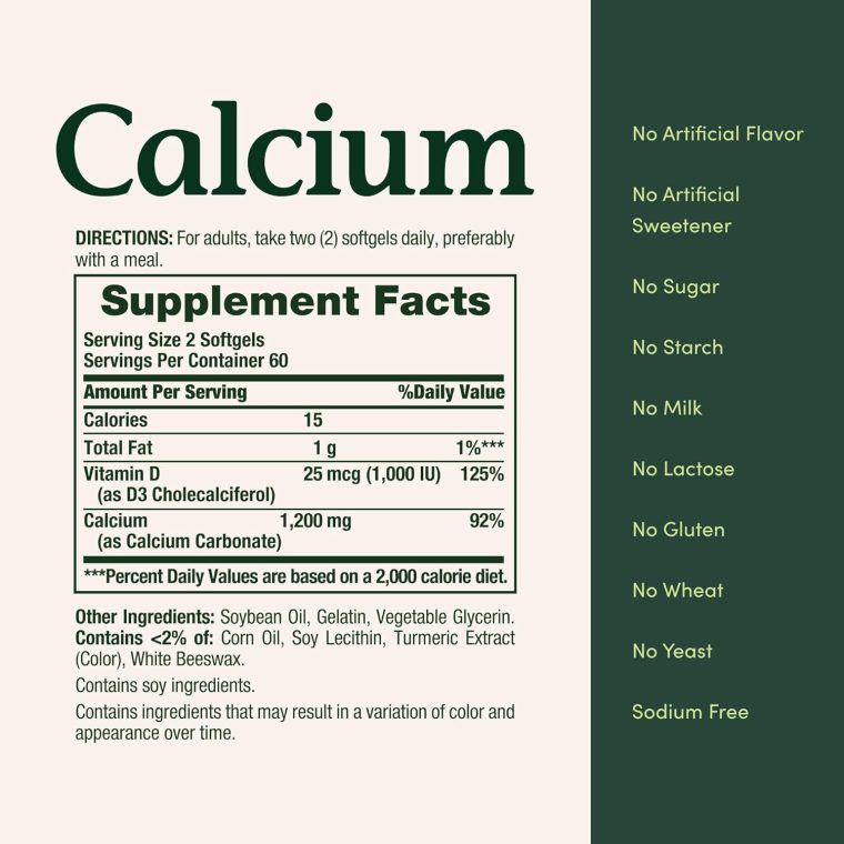 Nature's Bounty Calcium 1200 mg with Vitamin D3 - Bone Health Softgels, Calcium and Vitamin D Supplement, 120 ct (Pack of 1) - Image 5