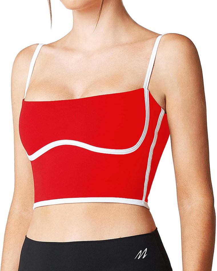 Move With You Sleeveless Spaghetti Strap Padded Sports Bra Tank Tops Square Neck Double Layer Workout Fitness Basic Crop Tops - Image 3