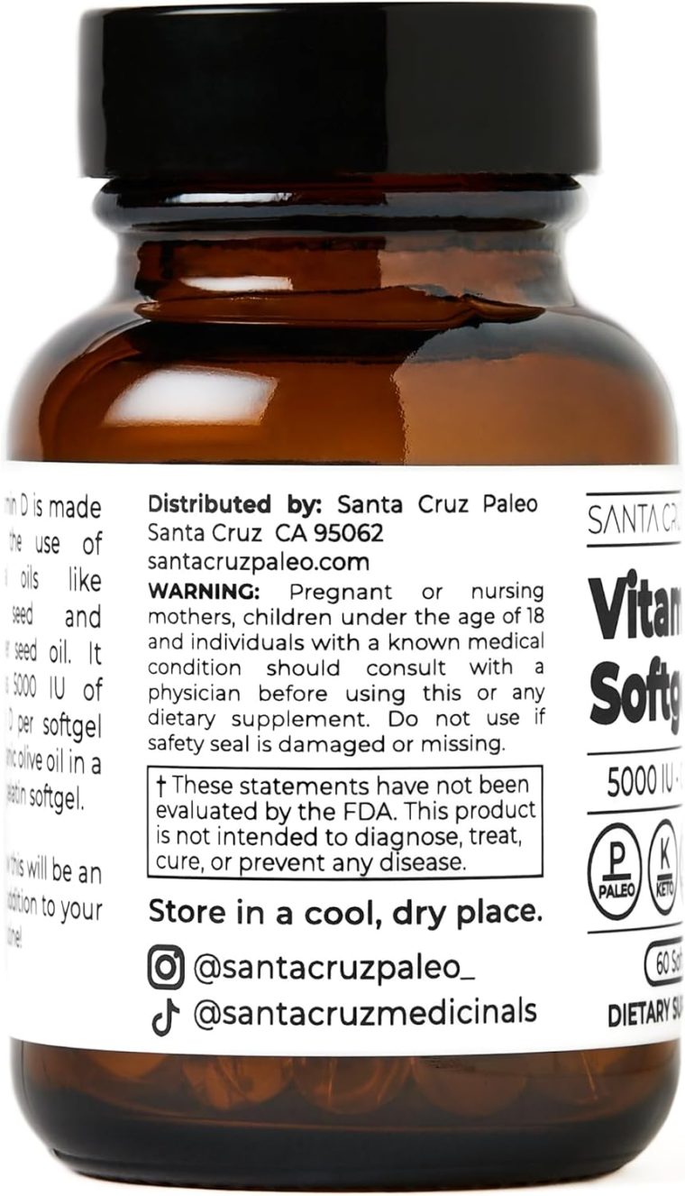 Santa Cruz Paleo Vitamin D Supplement, Bone Health & Immune Support, 5000 i.u. Per Softgel, Gluten Free, Keto, Sugar Free, Paleo, Vitamin D3, Olive Oil for Absorption, Natural Ingredients, 60 Softgels - Image 7