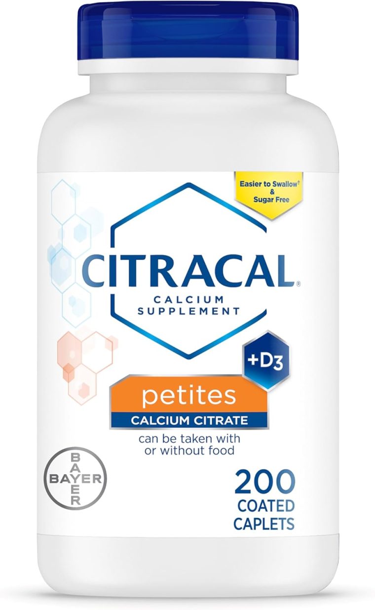 Citracal Petites, 400 mg Calcium Citrate, Easily Absorbed and Highly Soluble with 12.5 mcg (500 IU) Vitamin D3, Bone Health Support for Ages 12+, Smaller and Easier to Swallow Caplets, 200 Count