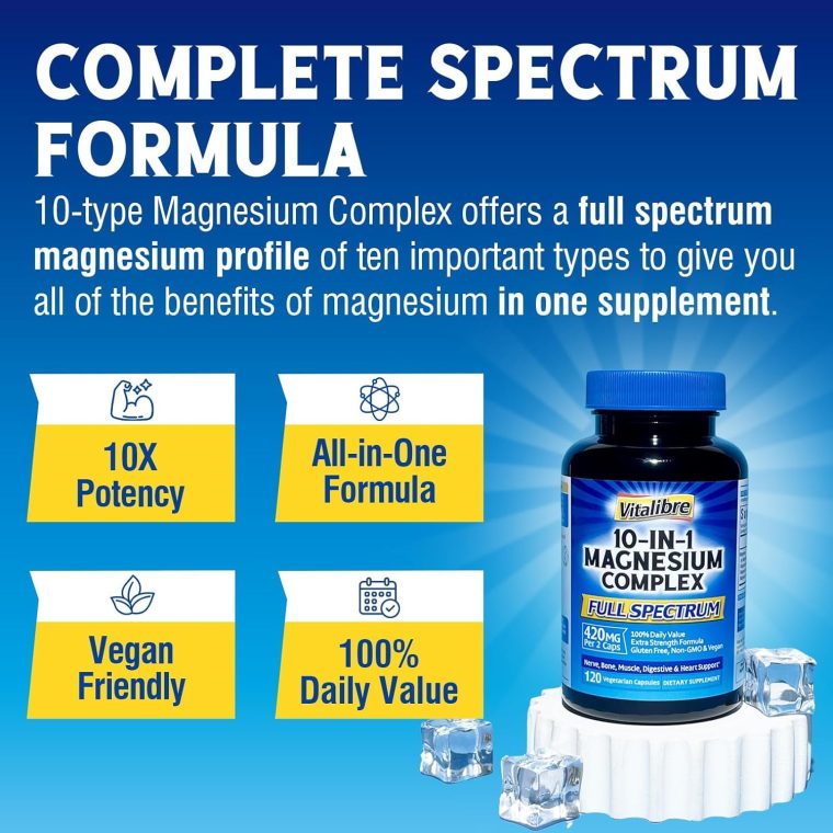 10 in 1 Magnesium Complex, 420mg Elemental Magnesium | Ultra Strength, Max Absorption | Chelated Magnesium Supplement for Sleep, Muscles, Nerves & Heart Health | Non-GMO, 120 Vegan Capsules - Image 3