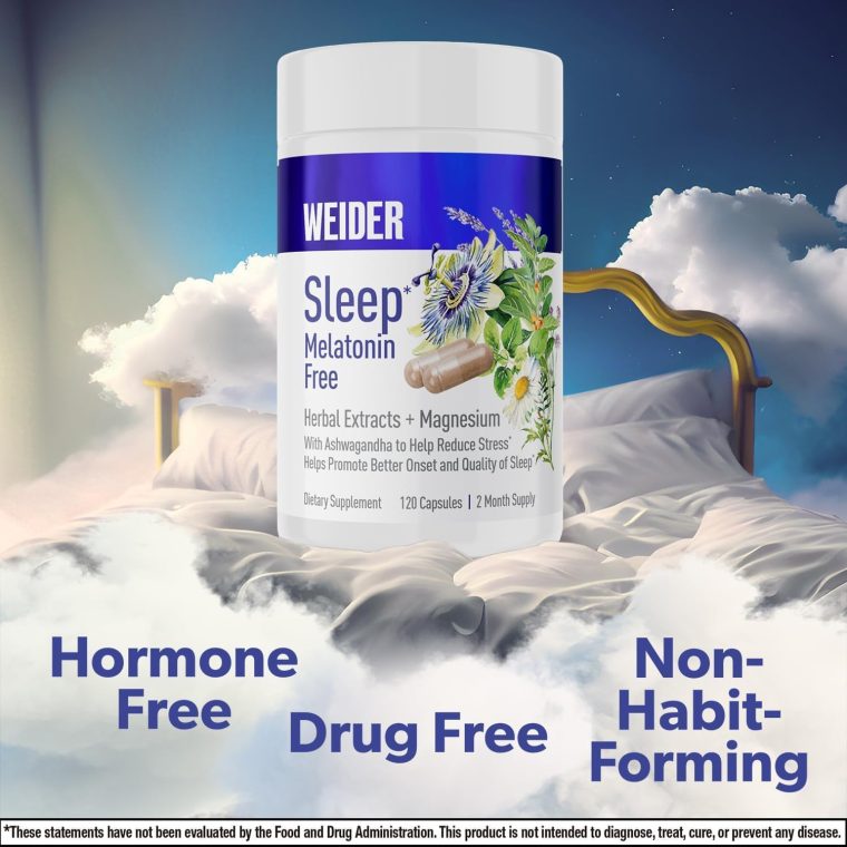 Weider Melatonin Free Sleep Aid Supplement with KSM-66 Ashwagandha, Magnesium, Lavender, Lemon Balm, Chamomile, Valerian and Passionflower Extracts, Hormone & Drug- Free, Non-Habit Forming, 120ct - Image 3