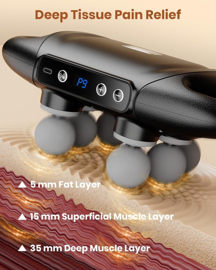 6-Head Massage Gun, Deep Tissue Back Massager with 32 Adjustable Intensities & 9 Modes, Electric Percussion Massager, Gun Tool for Back/Shoulders/Legs/Arms/Neck & Full Body Muscle Pain Relief - Image 4