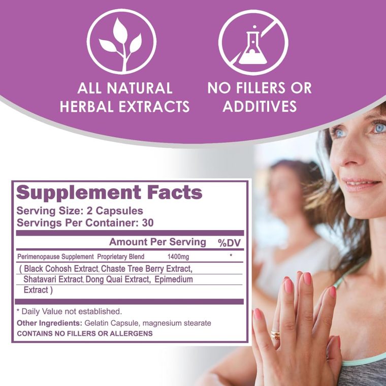 VH Nutrition Perimenopause Supplement for Women | Hot Flash, Mood, and Menstruation Cycle Support | 100% Herbal Formula: Black Cohosh, Vitex, & Shatavari. No Additives, or Fillers - Image 4