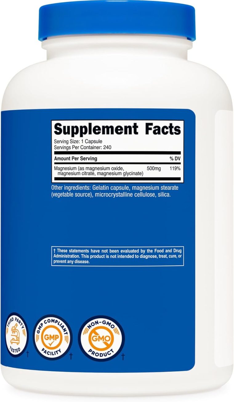 Nutricost Magnesium Complex 500mg, 240 Capsules - Magnesium Oxide, Citrate, and Glycinate - Gluten Free and Non-GMO - Image 5