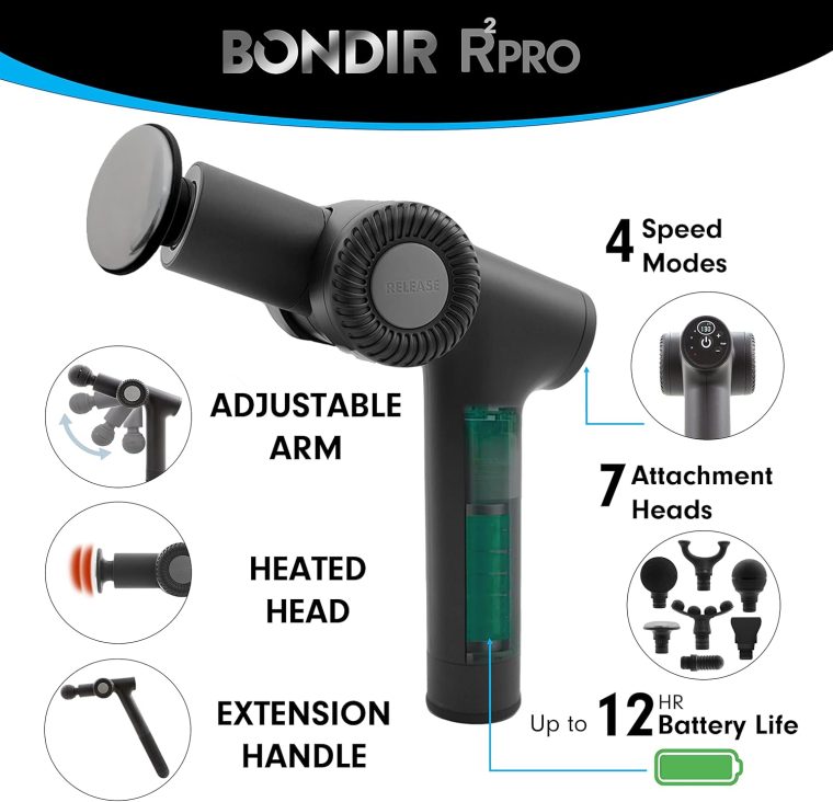 R2 PRO+ Massage Gun - Articulating Deep Tissue Back Massager with Extension Handle and 6X Heads Including Heated Attachment - Image 2