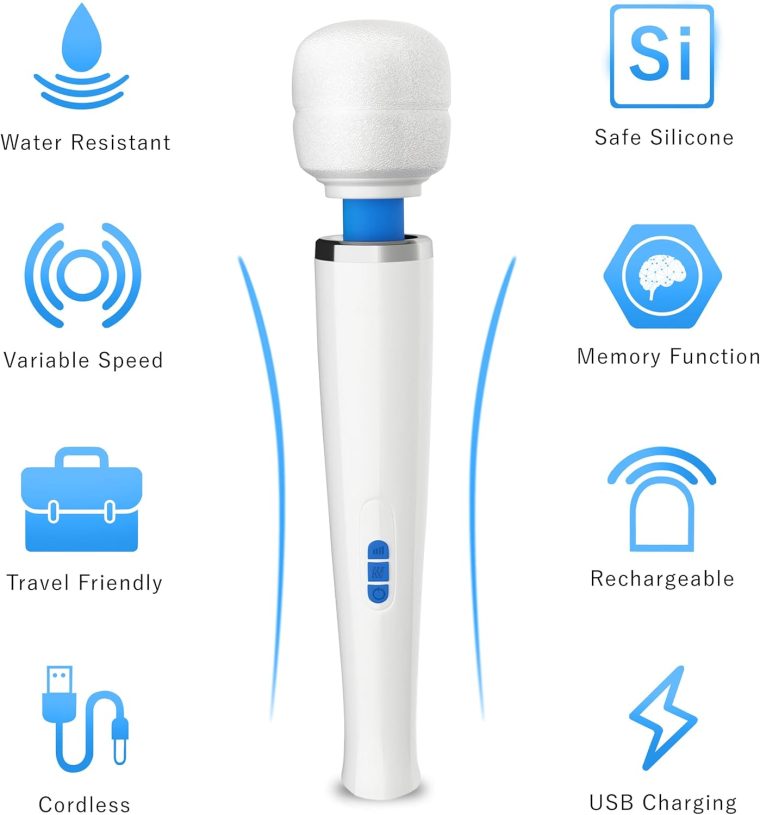 Therapeutic Cordless Massager - Powerful Massage Tool Handheld 8 Speeds 20 Patterns - Rechargeable Hand Massagers for Sore Muscles - Hand Held Massage Tool for Neck & Back - Image 6