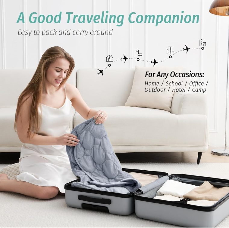 Wemore Weighted Lap Blanket 7lbs for Adults, Small Weighted Blanket for Travel, Calming, Relaxing, Napping and Sleeping, All-Season Weighted Lap Pad, Machine Washable, Light Grey 24x29 inches - Image 3