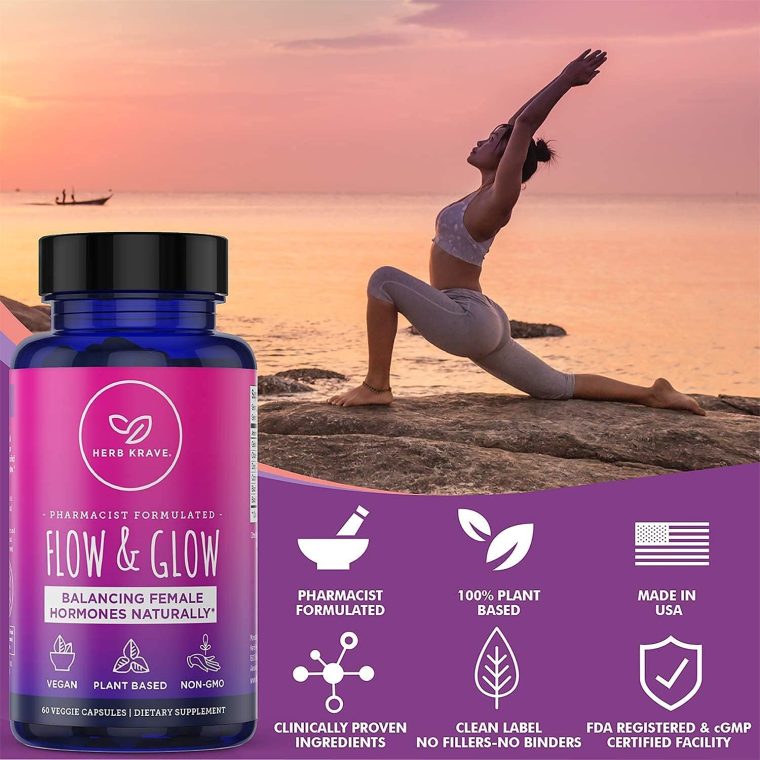 Flow and Glow Natural Hormone Balance for Women - PMS & Menopause Relief for Cramps, Mood Swings & Night Sweats with Donq Quai & Black Cohosh for Menopause - 60 Vegan Capsules (1 Pack) - Image 3