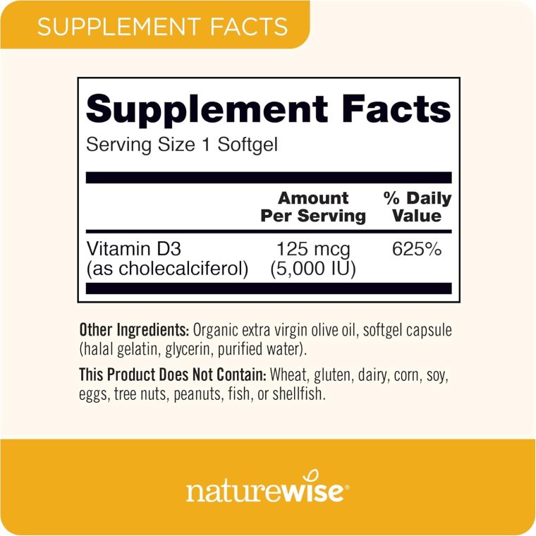 NatureWise Vitamin D3 5000iu (125 mcg) 1 Year Supply for Immune Support, Healthy Muscle Function, and Bone Health - Non-GMO, Gluten Free in Organic Extra Virgin Olive Oil, (Mini Softgel), 360 Count - Image 3