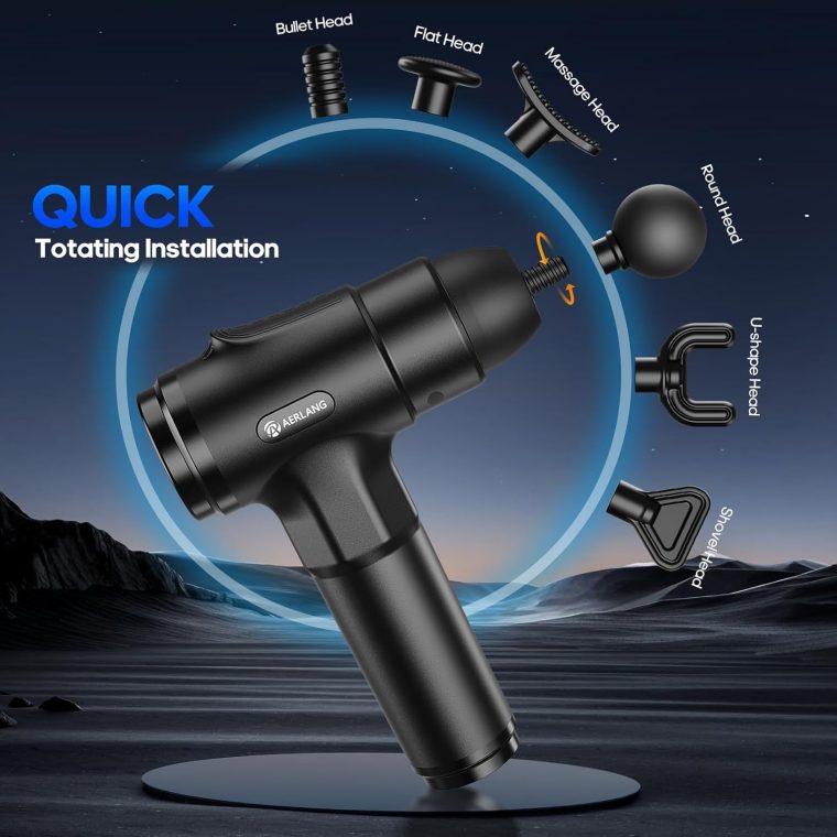 AERLANG Massage Gun, Deep Tissue Muscle Back Massage for Athletes Pain Relief, Percussion Massager with 6 Massages Heads & 20 Speed Fathers Birthday Day Gifts from Daughter Portable Back Massager Gun - Image 4