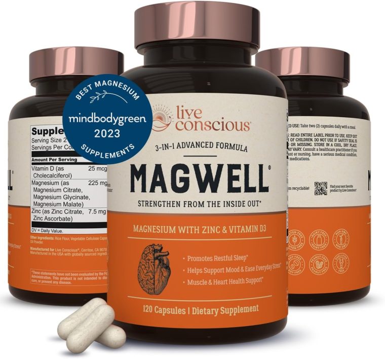 Live Conscious Magwell Magnesium Zinc & Vitamin D3 - Magnesium Glycinate, Malate, & Citrate - Triple Supplement for Women & Men - for Sleep, Bone, Heart, Immune Support - 120 Caps - Image 6
