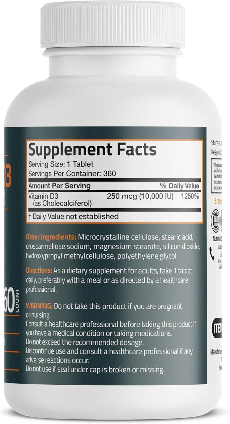 Bronson Vitamin D3 10,000iu (250mcg) 1 Year Supply for Healthy Muscle Function and Immune Support, Non-GMO, 360 Tablets - Image 2