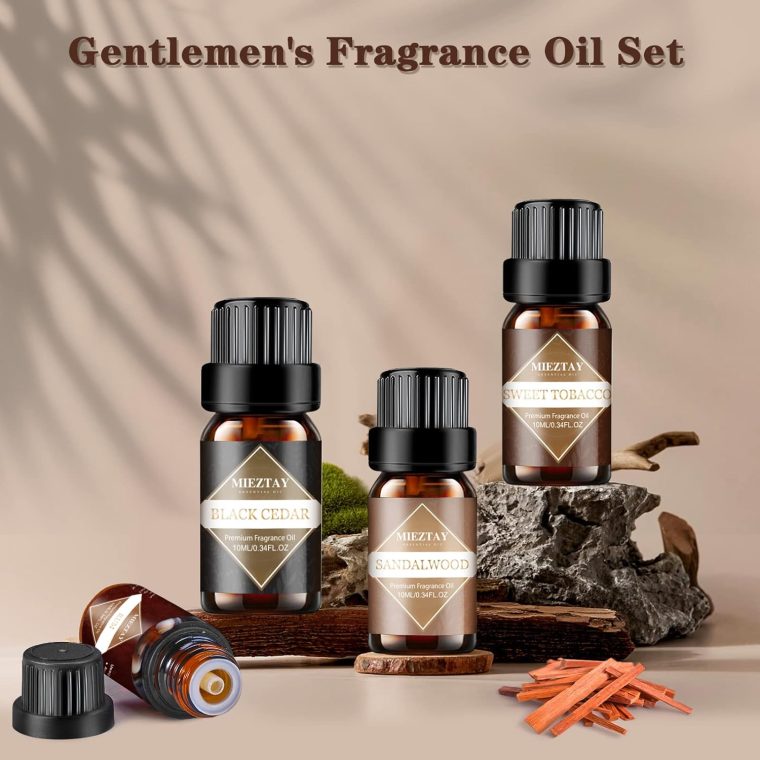 Mens Essential Oils Set - TOP 6 Gentlemen's Fragrance Oil for Diffuser, Candle & Soap Making - Sandalwood, Cologne, Black Cedar, Leather, Sweet Tobacco, Bay Rum Essential Oil Kit for Men (10mL) - Image 8
